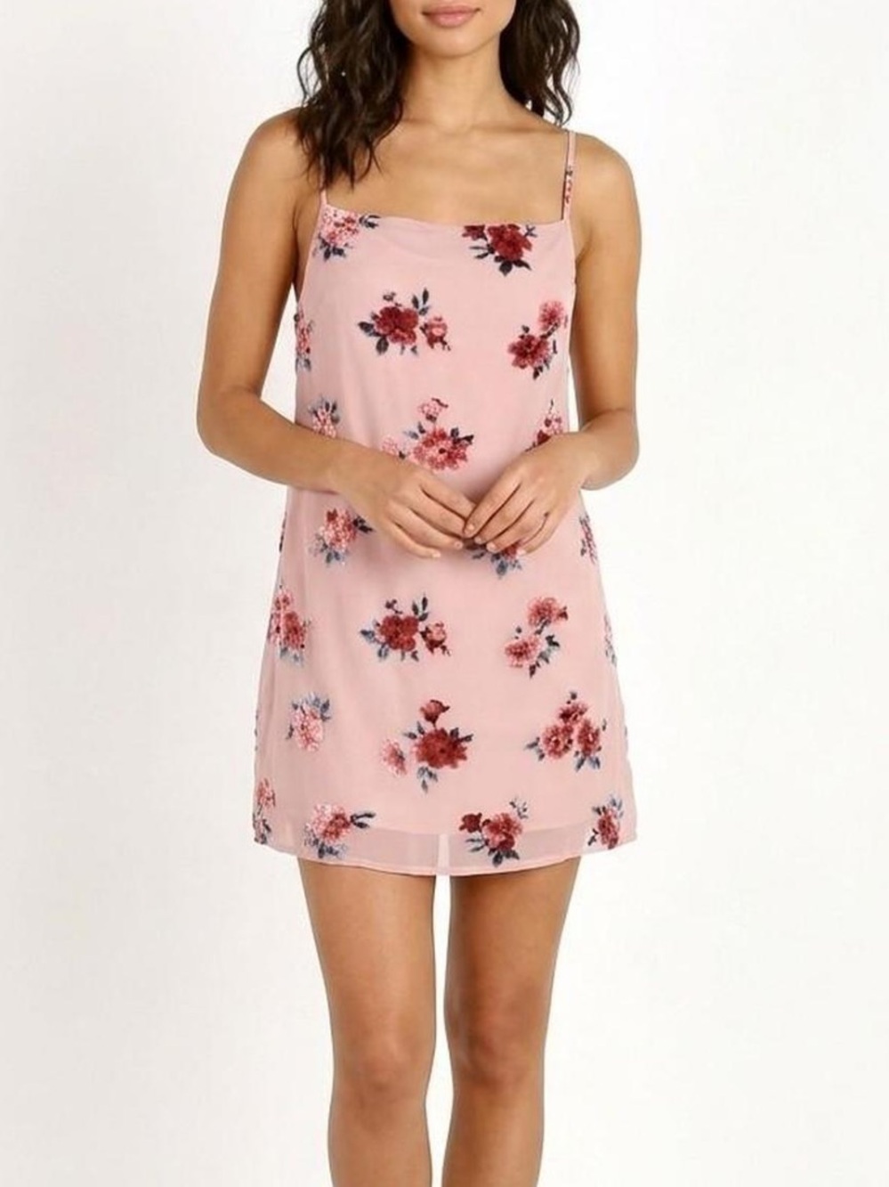 American Eagle Pink Floral Cowl Neck Slip Mini Dress